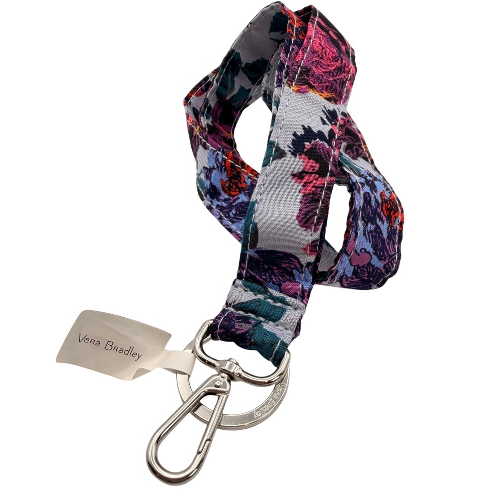 Vera Bradley Wide Lanyard‎ Petite Neon Blooms Floral Purple Garden School Travel